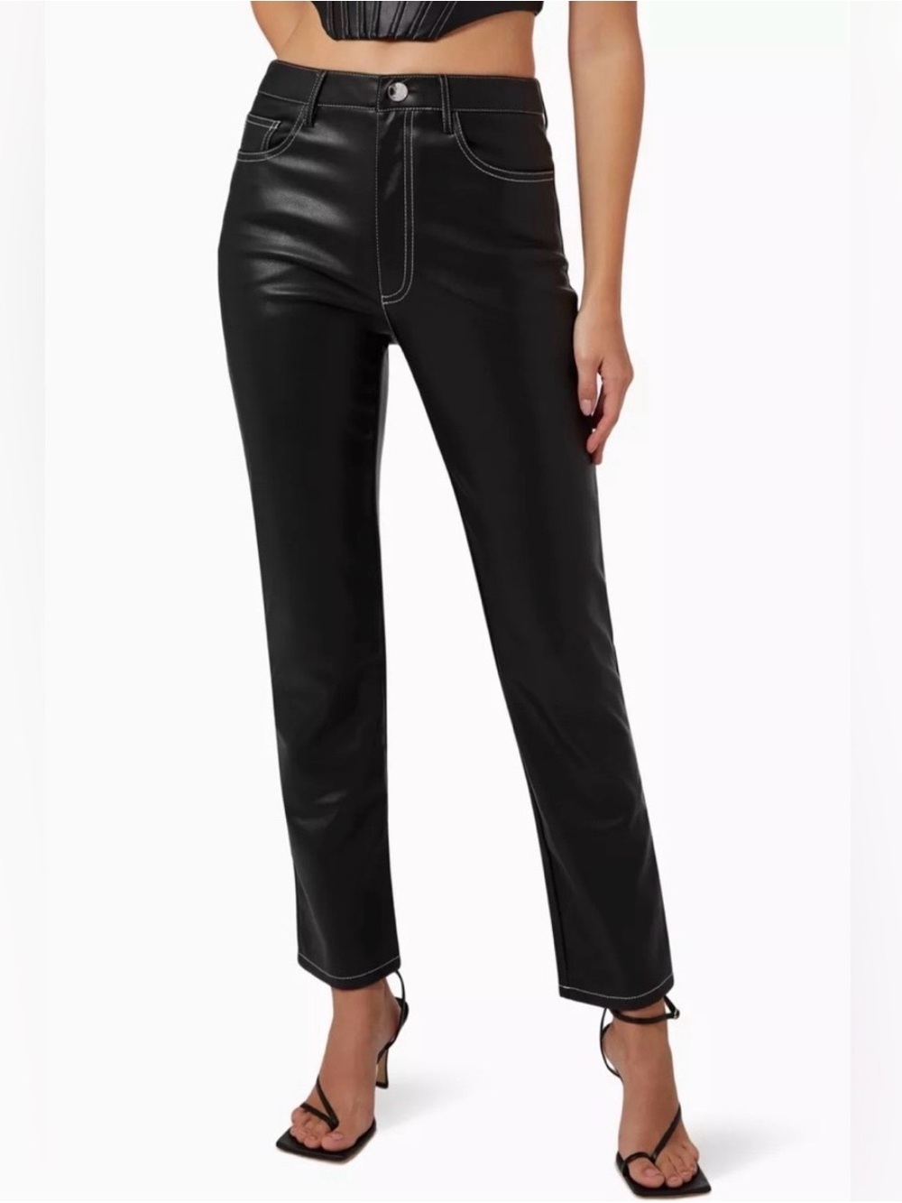 STAUD Elliot Pants in Black Leather Straight Leg NWT